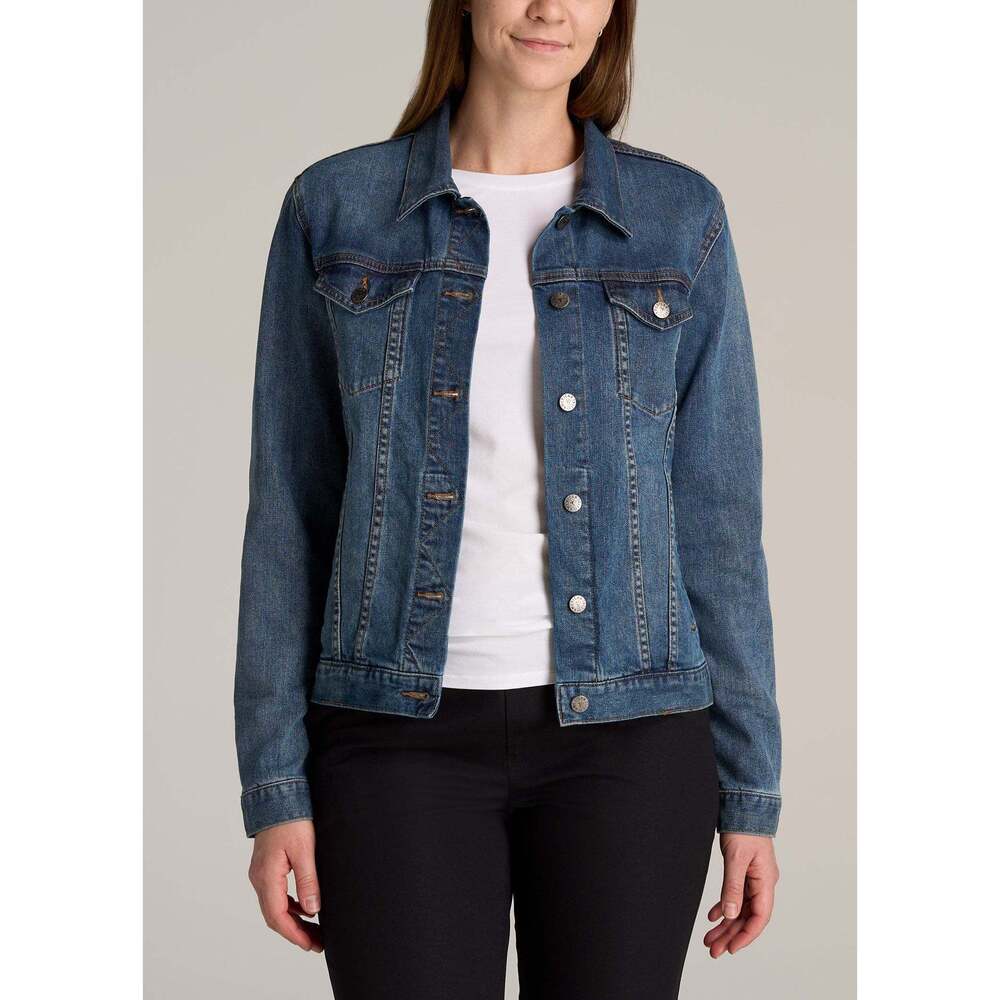 American Tall Tall Women's Denim Jacket in Vintage Medium Blue Size MM / Tall